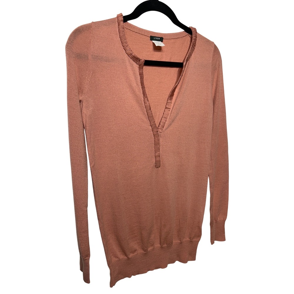 J.Crew Merino Wool Ruffle‎ Trim Long Sleeve Top Sweater Pink XS